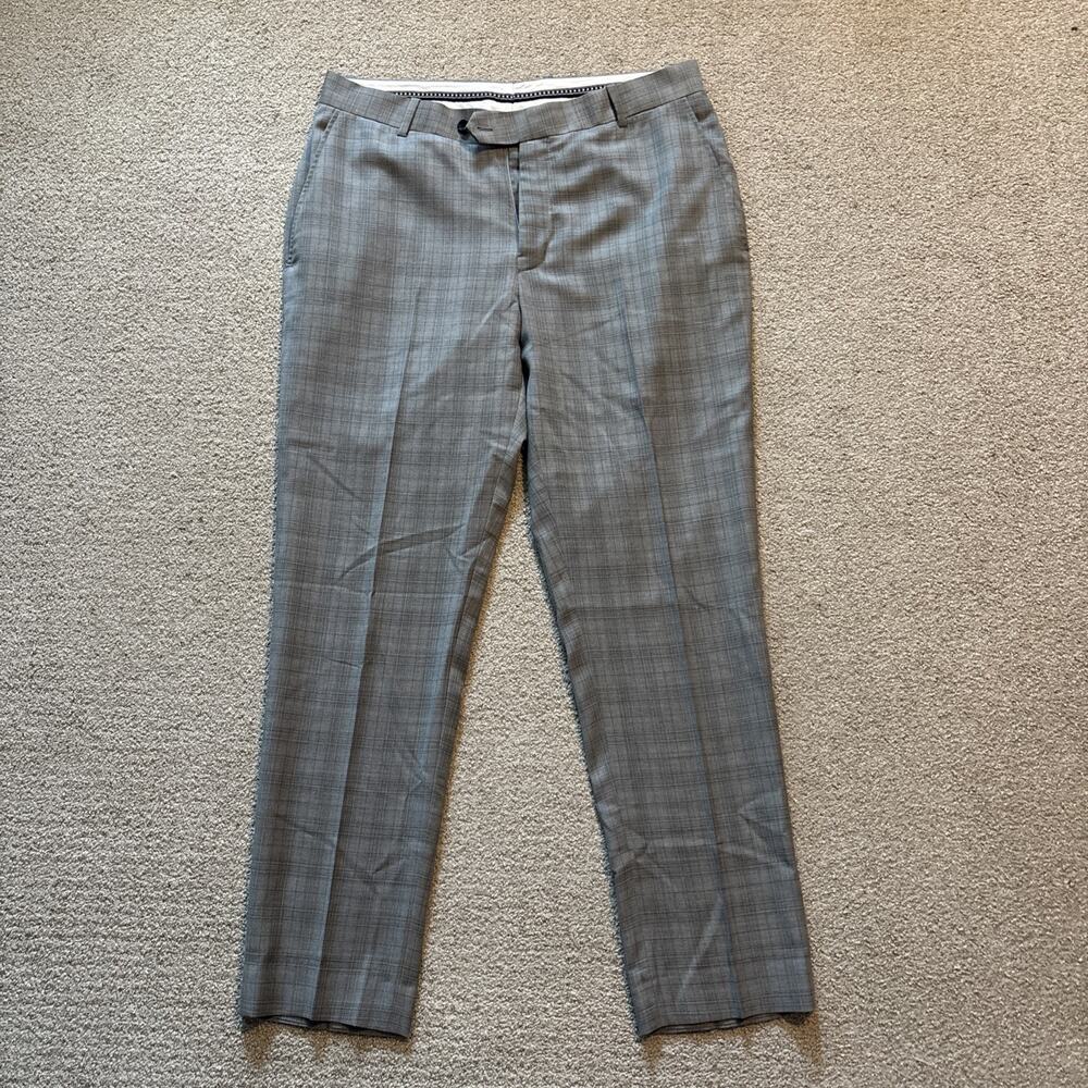 David Alan Dormeuil Echo Super 130’s Traceable Wool Gray Plaid Men Dress Pants